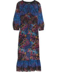 Saloni Terri Printed Silk Georgette Midi Dress Blue
