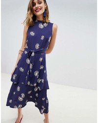 Warehouse Tiered Fan Floral Midi Dress