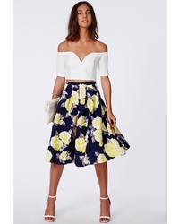Navy Floral Midi Skirt
