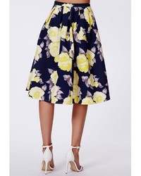 Missguided Gabriele Full Midi Skirt In Floral Print Navy | Where ...