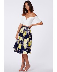 Missguided Gabriele Full Midi Skirt In Floral Print Navy