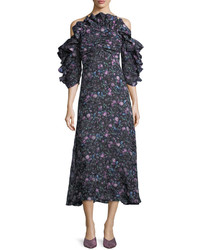 Rebecca Taylor Open Shoulder Floral Print Organza Dress