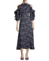 Rebecca Taylor Open Shoulder Floral Print Organza Dress