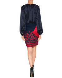 Prabal Gurung Piped Border Panel Skirt In Red Floral Print