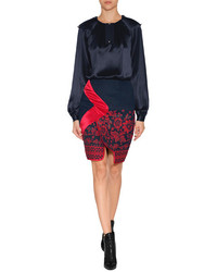 Prabal Gurung Piped Border Panel Skirt In Red Floral Print