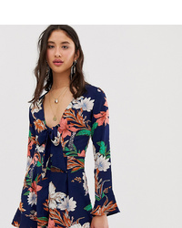 Parisian Tall Knot Front Playsuit In Navy Floral Print