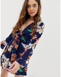 Parisian Knot Front Playsuit In Tropical Floral Print