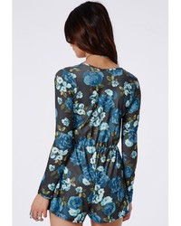 Missguided Floral Wrap Front Jersey Romper
