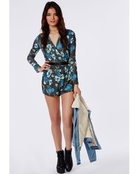 Missguided Floral Wrap Front Jersey Romper