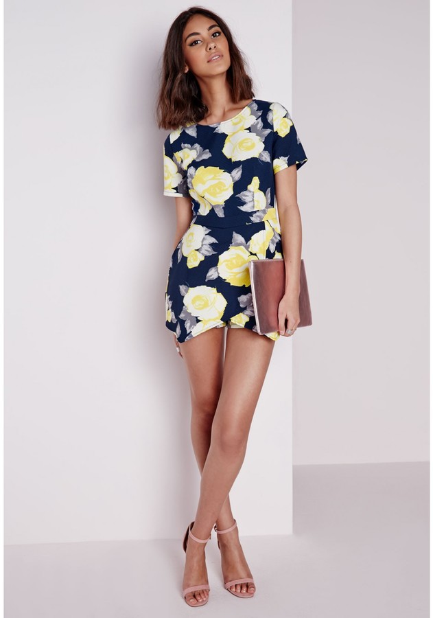 Missguided floral deals skort playsuit