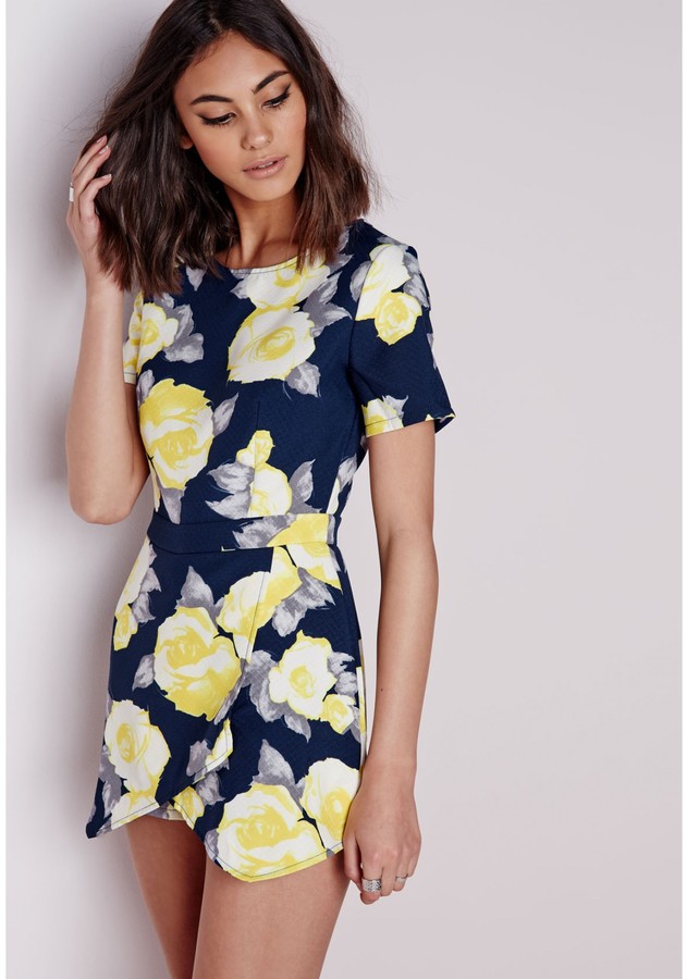 Missguided floral deals skort playsuit