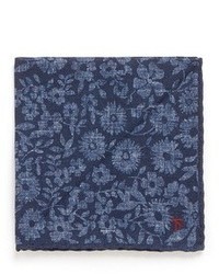 Isaia Floral Leaf Print Virgin Wool Blend Pocket Square