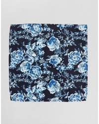 Asos Pocket Square With Floral Design In Navy
