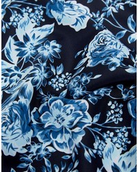 Asos Pocket Square With Floral Design In Navy