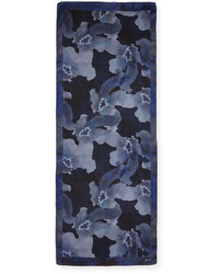 Armani Collezioni Floral Print Silk Scarf Navy