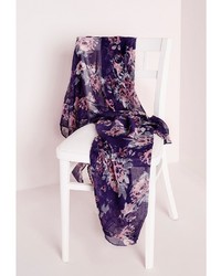 Missguided Floral Print Scarf Navy