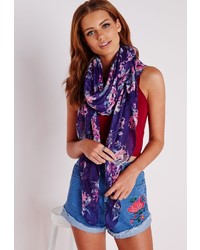 Missguided Floral Print Scarf Navy