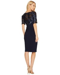 Adrianna Papell Cocktail Dress With Floral Sequin Bodice With Pin Tuck Jersey Skirt Dress