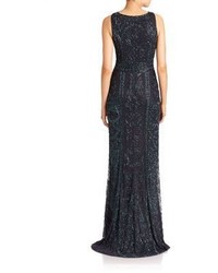 Theia Floral Sequined Gown