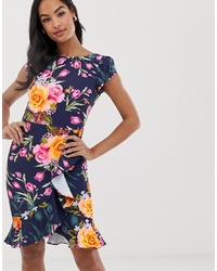 Paper Dolls Floral Short Sleeve Wrap Over Midi Dress