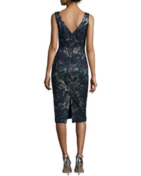 Theia Sleeveless Floral Lace Cocktail Sheath Dress