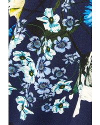 Erdem Tess Floral Print Stretch Ponte Dress Navy