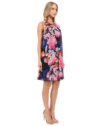 Vince Camuto Printed Chiffon Overlay Underdress With Binding Pleat