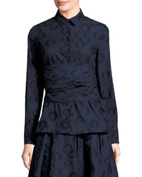 Co Floral Jacquard Shirt With Self Wrap Navy