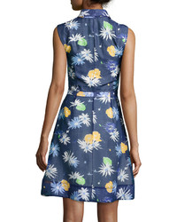 Creatures of the Wind Floral Sweet Sleeveless Shirtdress Navy Multi