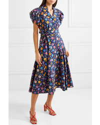LHD Glades Floral Print Stretch Cotton Broadcloth Midi Dress