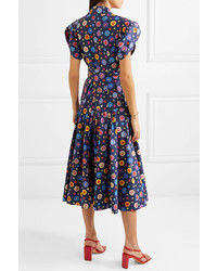 LHD Glades Floral Print Stretch Cotton Broadcloth Midi Dress