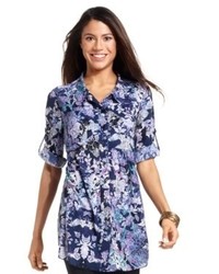Style&co. Petite Tropical Floral Print Button Down Shirt