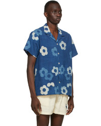 HARAGO Blue Block Print Floral Shirt
