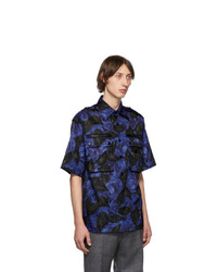 Prada Blue Dark Rose Print Bowling Shirt