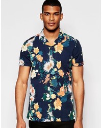 Asos Brand Floral Short Sleeve Shirt With Revere Collar In Regular Fit