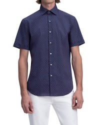 Bugatchi Classic Fit Floral Short Sleeve Stretch Cotton Button Up Shirt In Navy At Nordstrom