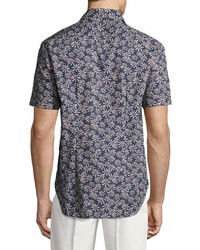 Culturata Floral Print Short Sleeve Cotton Shirt