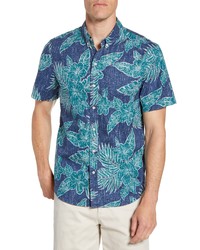 Reyn Spooner Hibiscus Fronds Regular Fit Tropical Short Sleeve Sport Shirt