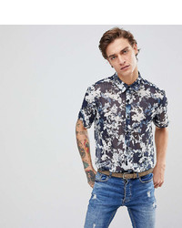 Reclaimed Vintage Inspired Shirt With Short Sleeves In Navy Floral Print Reg Fit