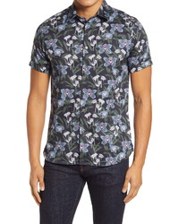 Ted Baker London Loaves Floral Print Short Sleeve Button Up Shirt