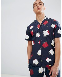 Farah Meadows Floral Rever Collar Shirt In Navy