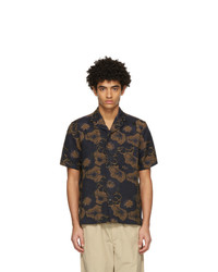 Soulland Navy And Tan Floral Pappy Short Sleeve Shirt