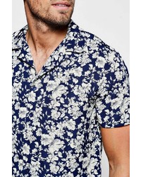 Boohoo Navy Floral Revere Collar Shirt