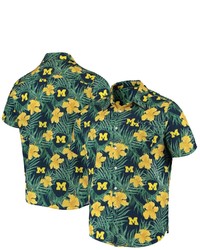 FOCO Navy Michigan Wolverines Floral Button Up Shirt