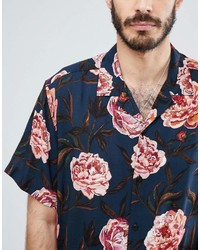 Asos Oversized Shirt In Vintage Floral Print With Revere Collar