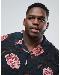Asos Plus Oversized Viscose Shirt In Floral Print With Revere Collar