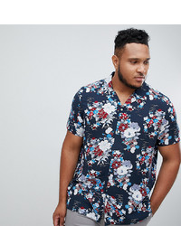 ASOS DESIGN Plus Regular Fit Japanese Floral Shirt In Navy With Revere Collar