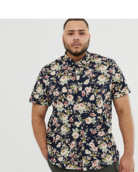 ASOS DESIGN Plus Slim Fit Floral Shirt In Navy