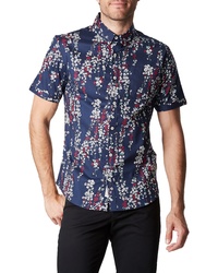 7 Diamonds Ready Or Not Slim Fit Floral Short Sleeve Button Up Sport Shirt