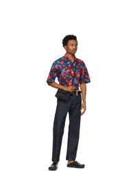 Marni Red And Blue Flower Print Short Sleeve Shirt